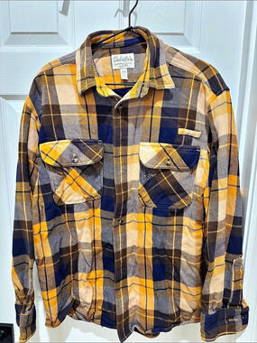 Cabela's Plaid Button Down Yellow & Blue Medium